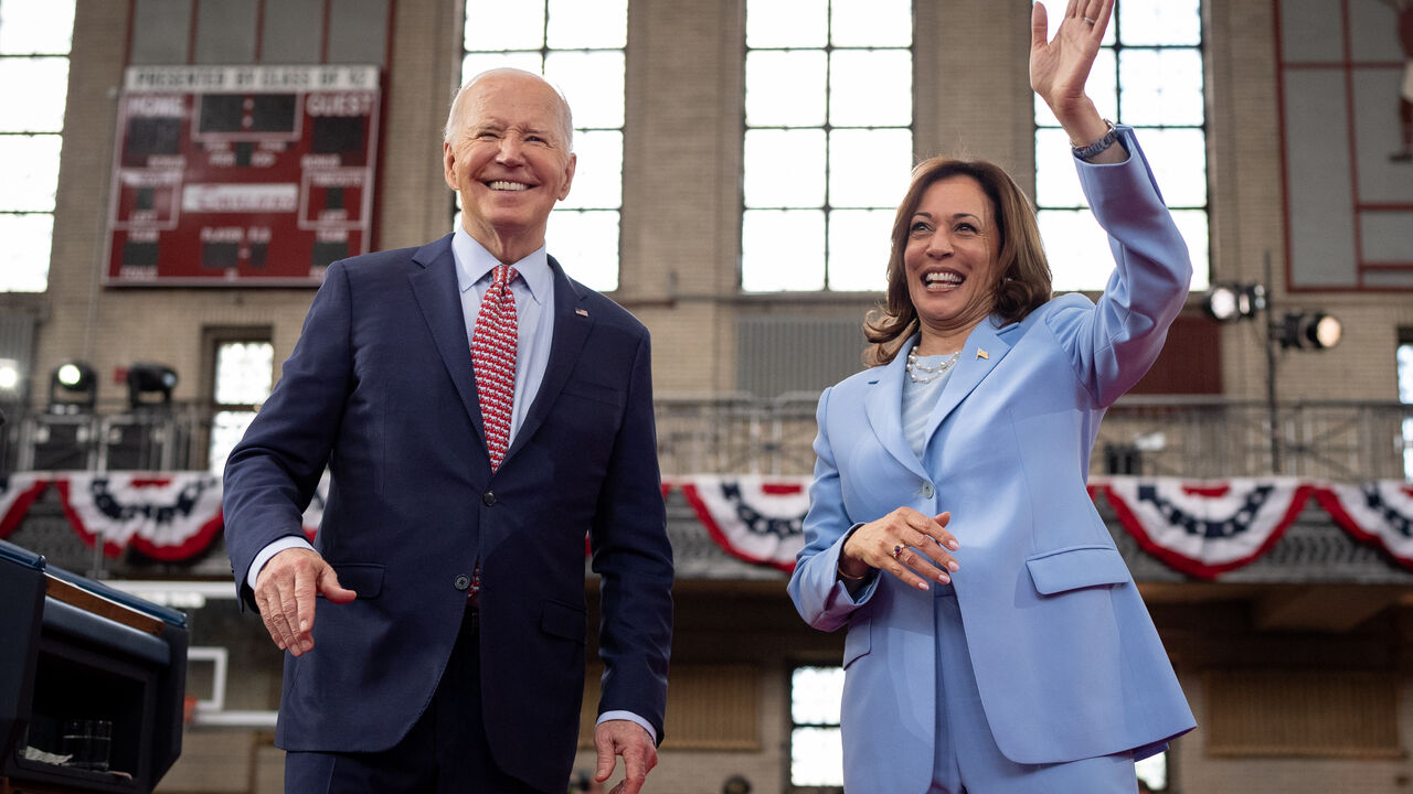 PHILADELPHIA, PENNSYLVANIA - MAY 29: U.S. President Joe Biden and U.S. Vice President Kamala Harris wave to members of the audience after speaking at a campaign rally at Girard College on May 29, 2024 in Philadelphia, Pennsylvania. Biden and Harris are using today's rally to launch a nationwide campaign to court black voters, a group that has traditionally come out in favor of Biden, but their support is projected lower than it was in 2020. (Photo by Andrew Harnik/Getty Images)