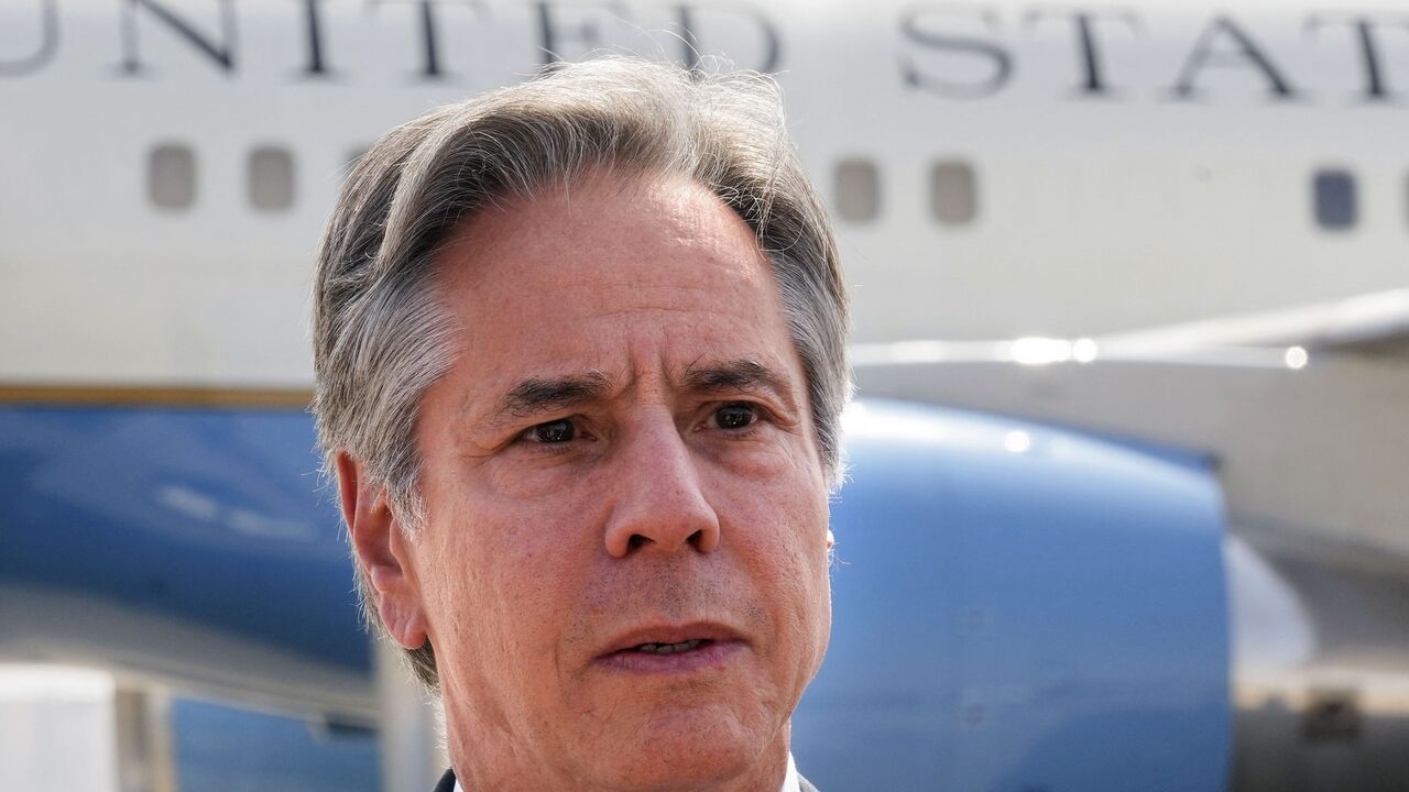 US Secretary of State Antony Blinken speaks to reporters after his meeting with the Egyptian president, at the Cairo airport, on June 10, 2024. 