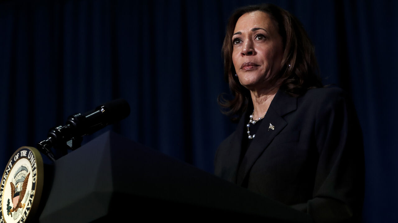 KALAMAZOO, MICHIGAN - JULY 17: U.S. Vice President Kamala Harris attends a moderated conversation with former Trump administration national security official Olivia Troye and former Republican voter Amanda Stratton on July 17, 2024 in Kalamazoo, Michigan. (Photo by Chris duMond/Getty Images)