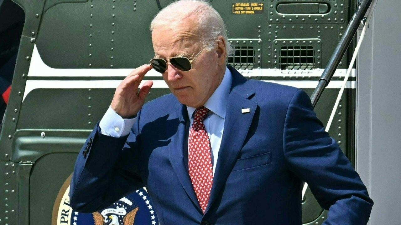 US President Joe Biden arrives at Delaware Air National Guard Base in New Castle, Delaware, on August 2, 2024, as he travels to Wilmington, to spend the weekend.