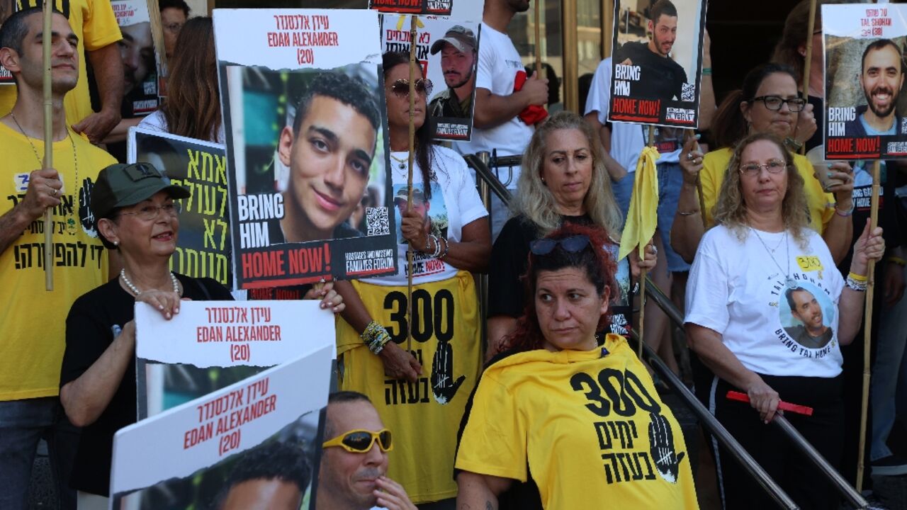 Israelis rally in Tel Aviv calling for a hostage release deal, 300 days into the Gaza war