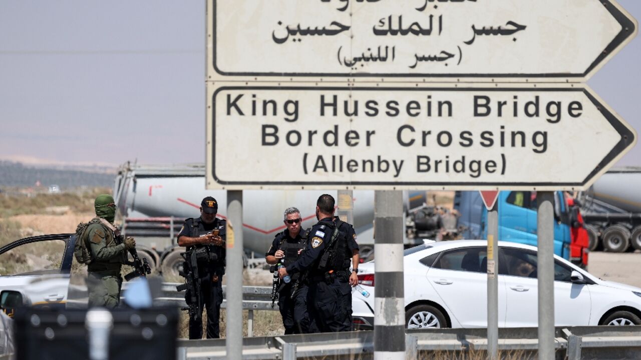 Israeli security forces at the scene of the shooting near the Allenby Bridge Crossing