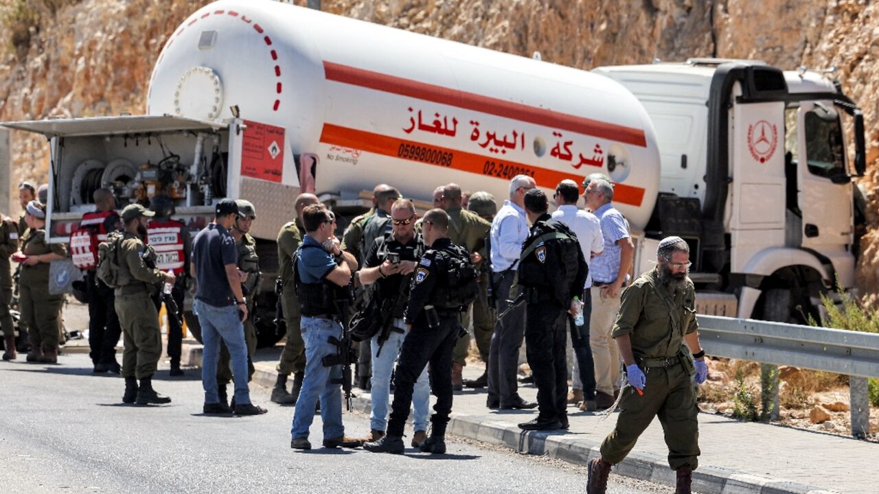 Israeli forces at the scene of a suspected ramming attack near Ramallah in the occupied West Bank