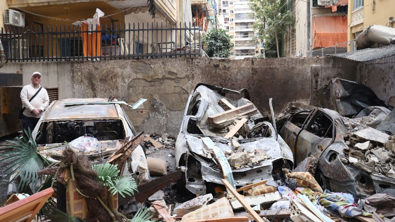 Damage from an Israeli air strike in Beirut's al-Nuwairi area