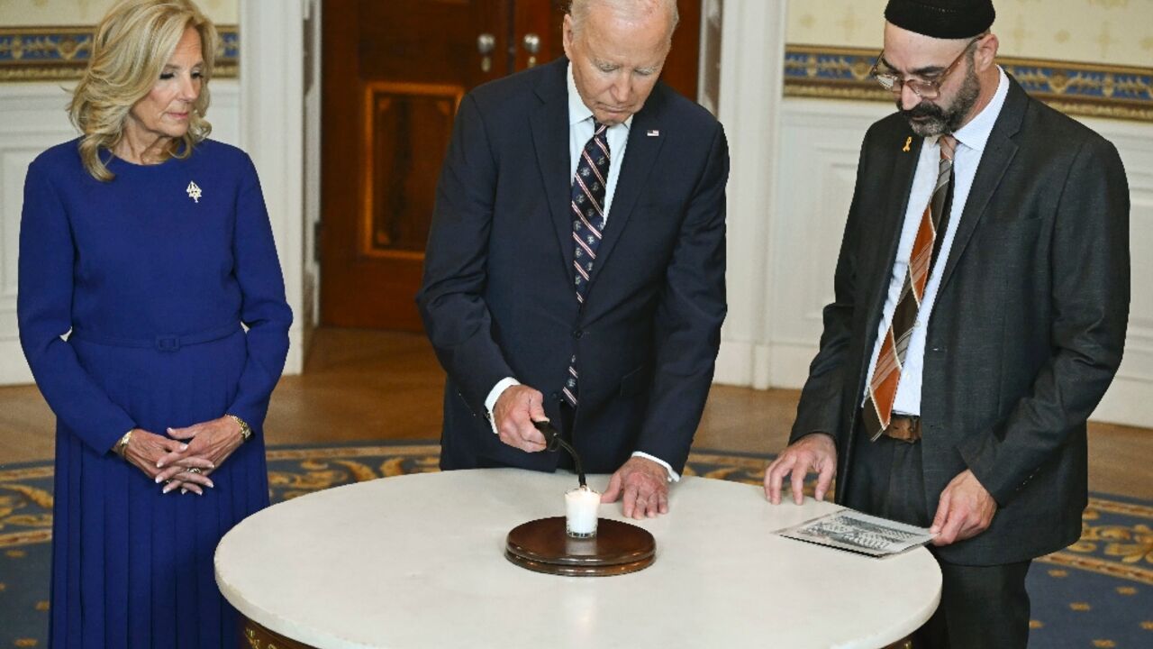 US President Joe Biden marks one year since Hamas attack on Israel with candle lighting