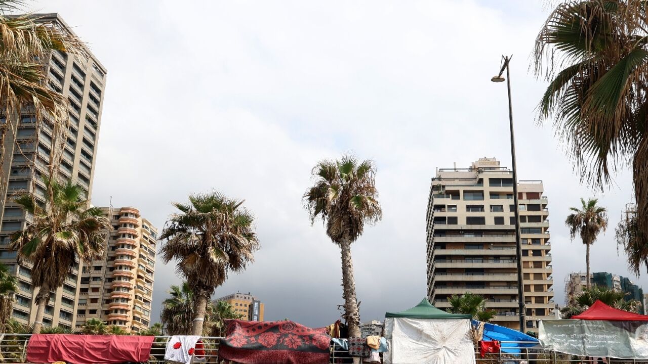 Makeshift tents shelter displaced people along Beirut's seafront