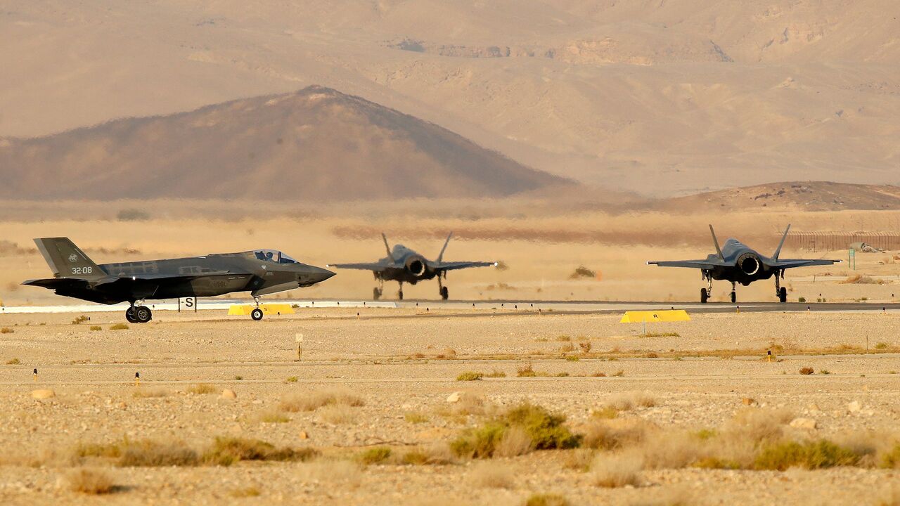 Italian F35 fighter jets take part in the "Blue Flag" multinational air defence exercise at the Ovda air force base, north of the Israeli city of Eilat, on November 11, 2019. (Photo by JACK GUEZ / AFP) (Photo by JACK GUEZ/AFP via Getty Images)