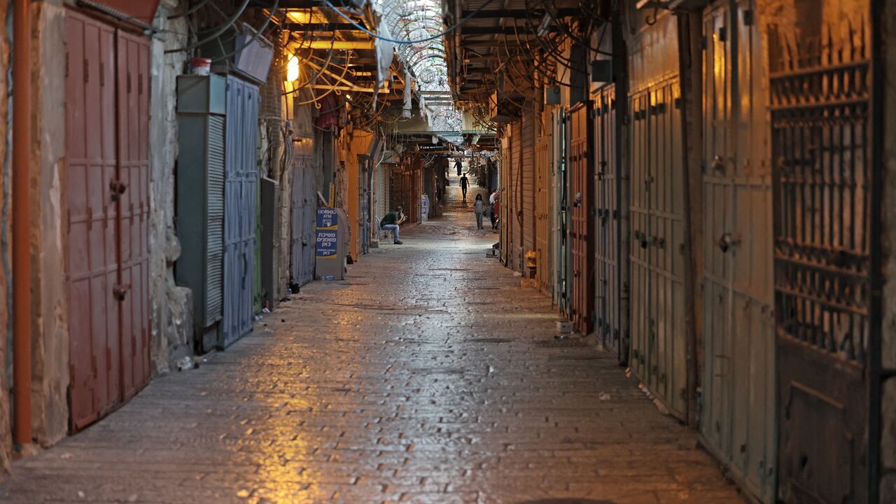 This picture shows closed shops in an alley of Jerusalem's Old City, on Sept. 11, 2024, amid the ongoing war between Israel and Palestinian militants. 