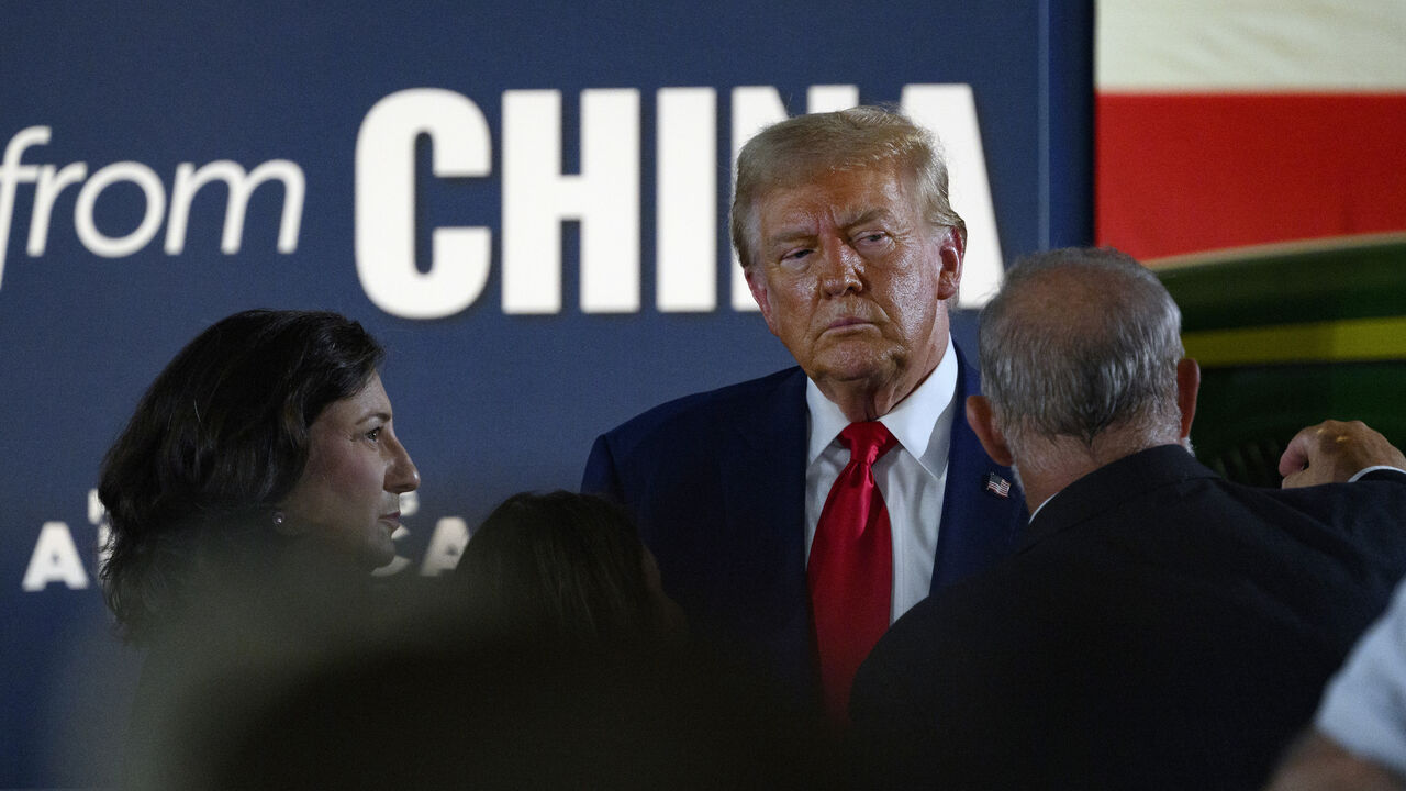 Republican presidential nominee, former U.S. President Donald Trump speaks at a campaign event on food security in a barn on the Smith Family Farm on September 23, 2024 in Smithton, Pennsylvania. The event, hosted by the Protecting America Initiative, led by former Trump acting director of national intelligence Richard Grenell, highlighted China ownership of nearly 250,000 acres of U.S. land, slightly less than 1% of foreign-held acreage. (Photo by Jeff Swensen/Getty Images)