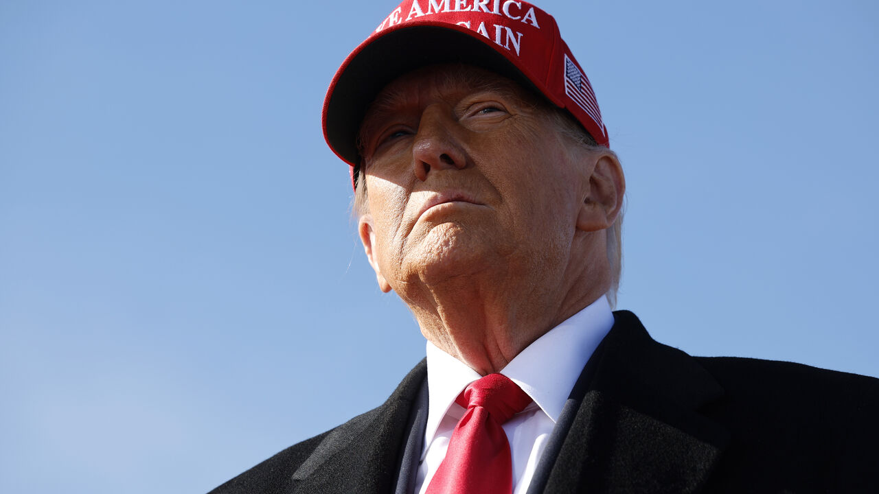 Republican presidential nominee, former U.S. President Donald Trump arrives for a campaign rally at Lancaster Airport on November 03, 2024 in Lititz, Pennsylvania. With only two days until the election, Trump is campaigning for re-election on Sunday in the battleground states of Pennsylvania, North Carolina and Georgia. (Photo by Chip Somodevilla/Getty Images)