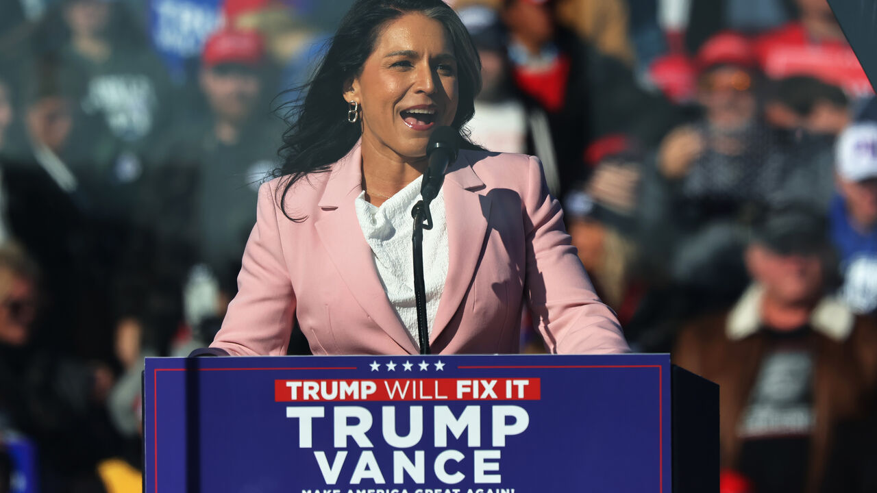 LITITZ, PENNSYLVANIA - NOVEMBER 03: Former Rep. Tulsi Gabbard (R-HI) speaks during a Republican presidential nominee, former U.S. President Donald Trump campaign rally at Lancaster Airport on November 03, 2024 in Lititz, Pennsylvania. Trump begins his day campaigning in battleground state of Pennsylvania, where 19 electoral votes up for grabs, where a recent New York Times and Siena College polls show a tie with Democratic presidential nominee, U.S. Vice President Kamala Harris. Trump will head to North Car