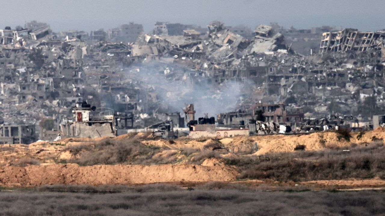 Destroyed buildings in northern Gaza, seen from southern Israel