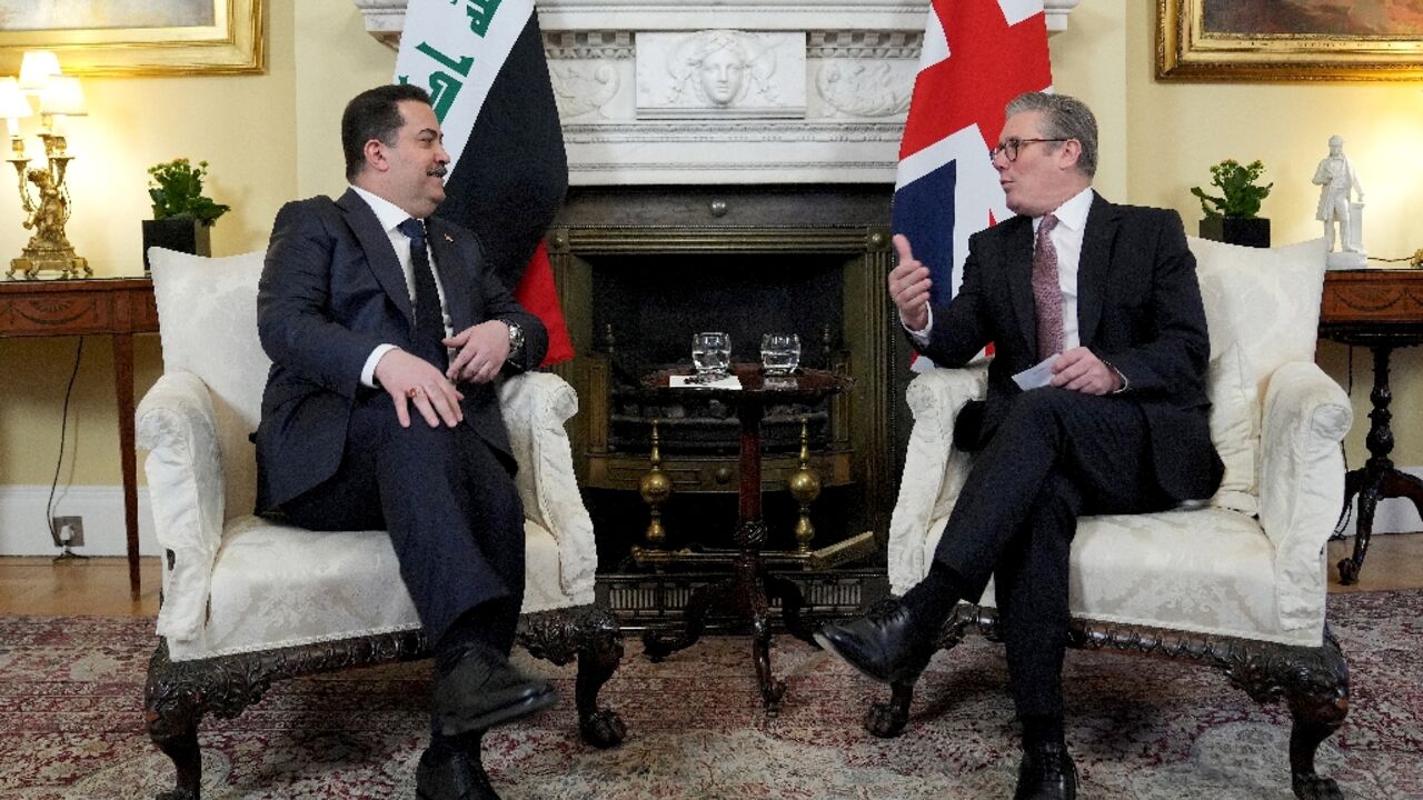 Iraqi Prime Minister Mohammed Shia al-Sudani (L) met British counterpart Keir Starmer as he visits London