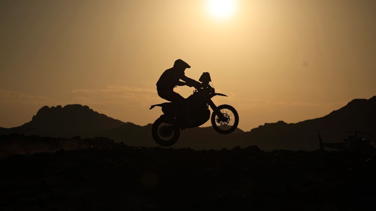 A rider competes on Saturday's Dakar Rally sixth stage 