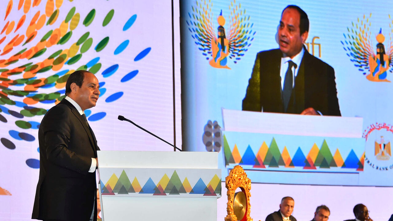 Egyptian President Abdel Fattah al-Sisi speaks during the opening of the 2017 AFI Global Policy Forum in the Red Sea resort of Sharm el-Sheikh, Egypt September 14, 2017 in this handout picture courtesy of the Egyptian Presidency. The Egyptian Presidency/Handout via REUTERS ATTENTION EDITORS - THIS IMAGE WAS PROVIDED BY A THIRD PARTY - RC1B6ECD4080