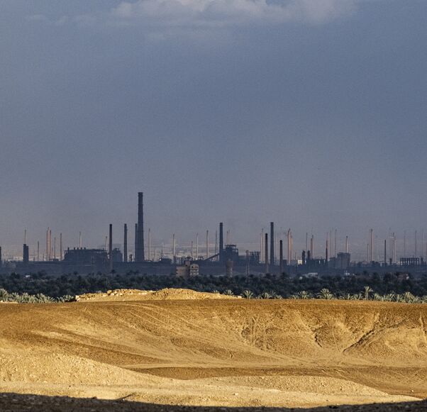 This picture taken on Feb. 6, 2023, shows a view of the Tibbin dual fuel (natural gas and fuel oil) powerplant and Helwan Steelworks, in the Helwan suburb south of Egypt's capital, Cairo.