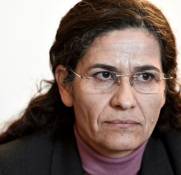 One of the two top political leaders of the Syrian Kurdish alliance and co-chair of the Syrian Democratic Council Ilham Ahmed attends a press conference, in Paris, on Dec. 21, 2018.