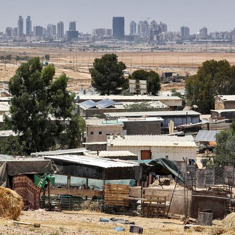 This picture shows a view of houses in the unrecognized Bedouin village of Sawaneen, Negev Desert, Israel, June 8, 2021.