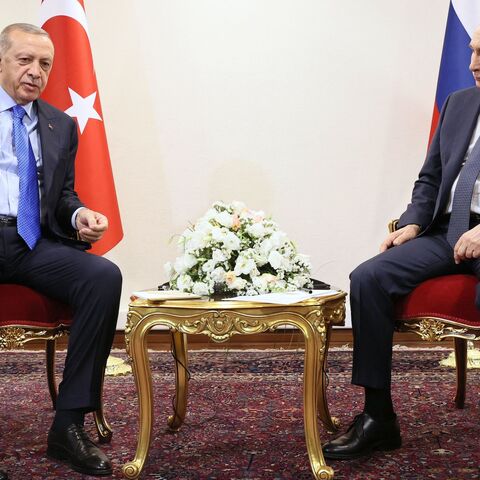 Russian President Vladimir Putin meets with Turkey's President Recep Tayyip Erdogan.