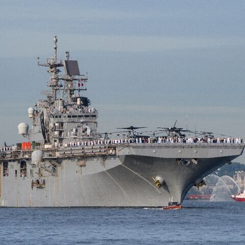 The amphibious assault ship USS Bataan, pictured in New York harbour in May 2022