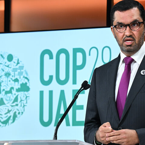 COP28 President-Designate Dr. Sultan Al Jaber speaks onstage as COP28 President-Designate Dr. Sultan Ahmed Al Jaber and UN Special Envoy Michael R. Bloomberg Announce COP28 Local Climate Action Summit at COP28 In Dubai In December Alongside Local Leaders at The Plaza Hotel on Sept. 19, 2023 in New York City.