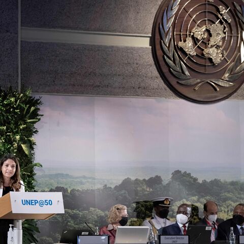 Newly elected President of the Sixth UN Environment Assembly (UNEA 6), Morocco's Minister for Energy Transition and Sustainable Development, Leila Benali (L) adresses delegates at the 50th anniversary of the UN Environment Program (UNEP) in Nairobi on March 3, 2022 - The world has a "historic" opportunity to address plastic pollution by starting discussions in early March on a treaty to regulate this phenomenon that chokes biodiversity, according to the Executive Director of the UNEP, Inger Andersen (Photo 
