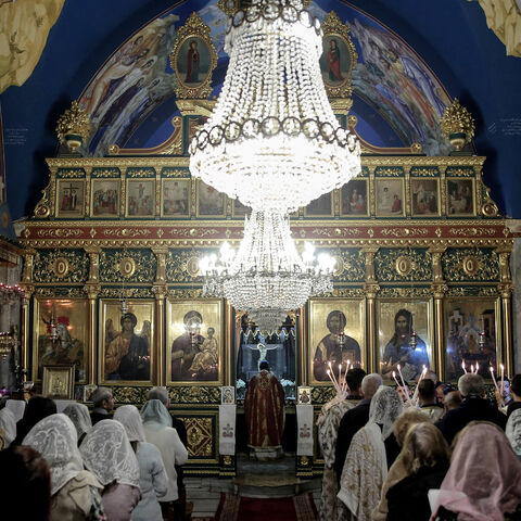 Orthodox worshippers attend a Christmas mass at the Greek Orthodox Church of Saint Porphyrius in Gaza City, Gaza Strip, Jan. 7, 2024.