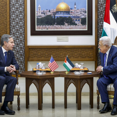 US Secretary of State Antony Blinken (L) meets with Palestinian president Mahmud Abbas, during his week-long trip aimed at calming tensions across the Middle East, in the Muqata'a, in Ramallah in the Israeli-occupied West Bank on January 10, 2024. 