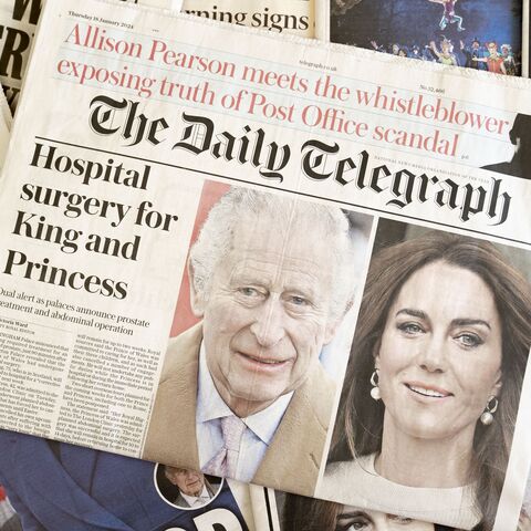 Photo illustration of a selection of front pages from UK daily national newspaper coverage, London, Jan. 18, 2024. 