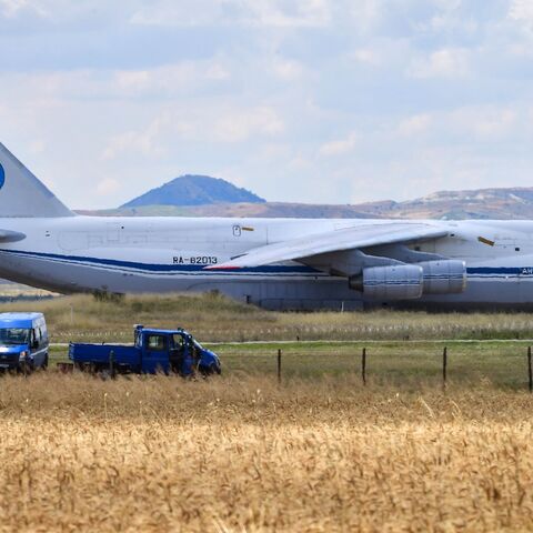 Cargo is unloaded from a Russian AN-124 cargo plane transporting parts of the S-400 air defense system from Russia, after it landed at Murted Airfield on July 12, 2019 in Ankara, Turkey. 