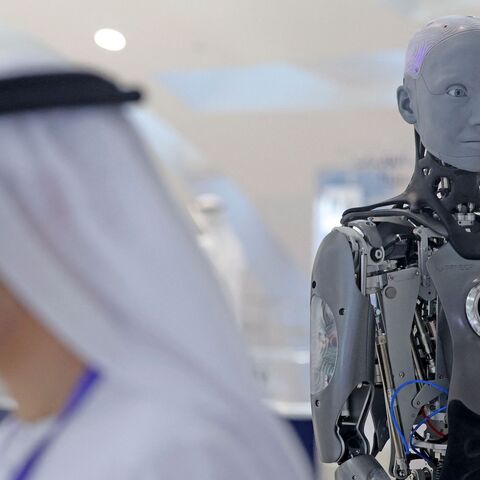 The Ameca humanoid robot greets visitors at Dubai's Museum of the Future, on October 11, 2022. (Photo by Karim SAHIB / AFP) (Photo by KARIM SAHIB/AFP via Getty Images)