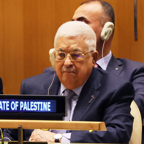 NEW YORK, NEW YORK - MAY 15: Palestinian President Mahmoud Abbas attends an observation of the 75th anniversary of the Nakba in the General Assembly Hall at the United Nations on May 15, 2023 in New York City. A day of observation of the 75th anniversary of the Nakba was held at the UN with performances by Palestinian singer Sanaa Moussa, Grammy Award-nominee cellist and composer Naseem Alatrash who was accompanied by the New York Arabic Orchestra and directed by Eugene Friesen. Nakba was the displacement o