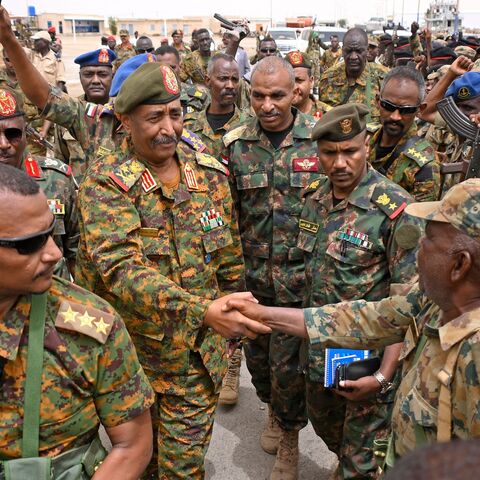 Sudanese army chief Abdel Fattah al-Burhan visits the Flamingo Marine Base in Port Sudan on Aug. 28, 2023.