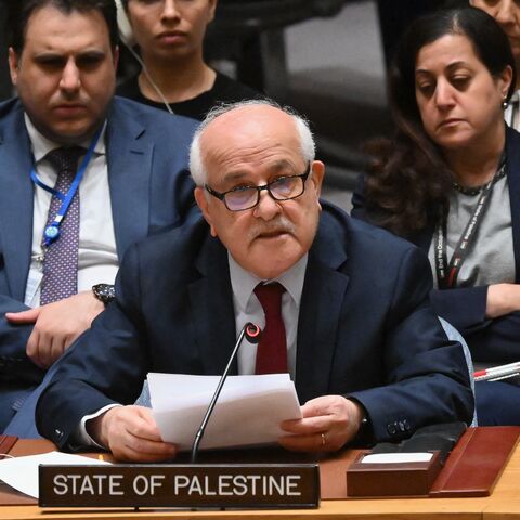 Palestinian Ambassador to the United Nations Riyad Mansour speaks.