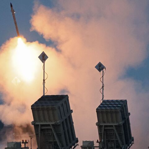 Israel's Iron Dome air defense system intercepts rockets launched from Gaza City, in Sderot on May 10, 2023. 