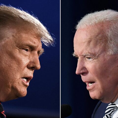This combination of pictures created on September 29, 2020, shows US President Donald Trump and Democratic Presidential candidate former Vice President Joe Biden squaring off during the first presidential debate at the Case Western Reserve University and Cleveland Clinic in Cleveland, Ohio, on September 29, 2020.