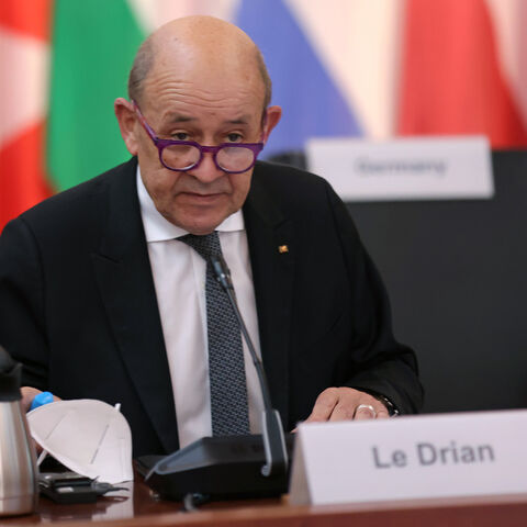 French Foreign Minister Jean-Yves Le Drian attends the Moldova support conference at the Foreign Ministry, Berlin, Germany, April 5, 2022.