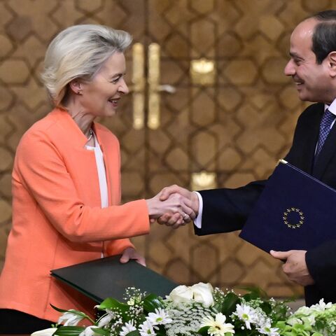 European Commission president Ursula Von der Leyen and Egypt president Abdel Fattah el-Sisi pictured during a diplomatic meeting on March 17, 2024, in Cairo, Egypt. 