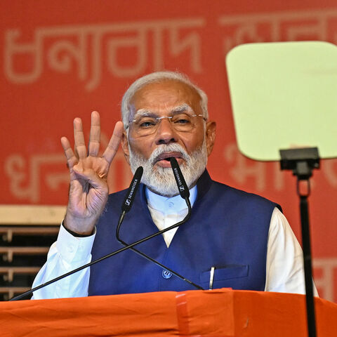 India's Prime Minister Narendra Modi addresses his supporters after Bharatiya Janata Party (BJP) won in country's general election, in New Delhi on June 4, 2024. Modi claimed election victory for his party and its allies on June 4, but the opposition said they had "punished" the ruling party to confound predictions and reduce their parliamentary majority. (Photo by Money SHARMA / AFP) (Photo by MONEY SHARMA/AFP via Getty Images)
