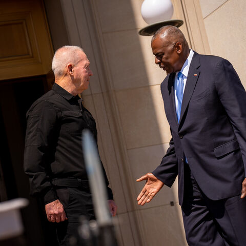 ARLINGTON, VIRGINIA - JUNE 25: U.S. Secretary of Defense Lloyd Austin and Israeli Defense Minister Yoav Gallant walk into the Pentagon on June 25, 2024 in Arlington, Virginia. Their meeting comes a day after Gallant and U.S. Secretary of State Antony Blinken sat down together to discuss Gaza and Lebanon. (Photo by Andrew Harnik/Getty Images)