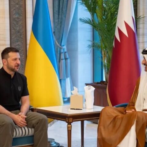 Ukraine's president, Volodymyr Zelensky meeting with Qatar's Emir Sheikh Tamim al Thani on June 5, 2024 in Doha