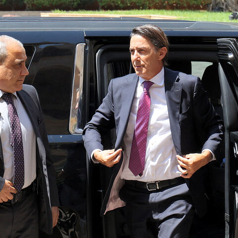 US Special Presidential Coordinator for Global Infrastructure and Energy Security Amos Hochstein (R) arrives at the government palace for his meeting with Lebanon's caretaker prime minister in Beirut on August 30 2023. (Photo by ANWAR AMRO / AFP) (Photo by ANWAR AMRO/AFP via Getty Images)
