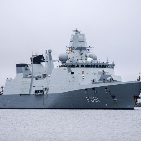 The frigate HDMS Iver Huitfeldt (F361) of the Royal Danish Navy arrives at the Naval Base in Korsoer, Denmark on April 4, 2024. Since February 2024, the Danish frigate Iver Huitfeldt has been deployed in the Red Sea as part of the US-led international naval coalition 'Operation Prosperity Guardian'. The coalition's task is to protect civilian shipping against attacks from the Houthi movement in Yemen. (Photo by Ida Marie Odgaard / Ritzau Scanpix / AFP) / Denmark OUT (Photo by IDA MARIE ODGAARD/Ritzau Scanpi