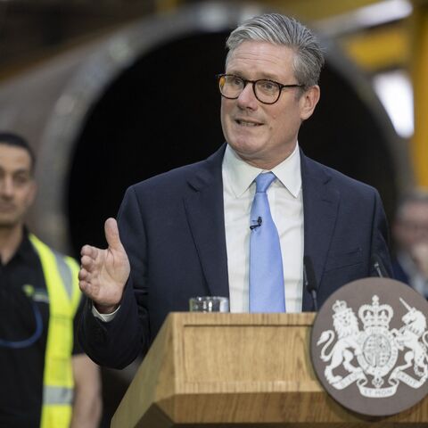 Britain's Prime Minister Keir Starmer delivers a speech during a visit to Hutchinson Engineering in Widnes, north of England, on July 25, 2024. 