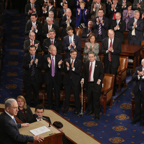 WASHINGTON, DC - MARCH 03: Israeli Prime Minister Benjamin Netanyahu speaks about Iran during a joint meeting of the United States Congress in the House chamber at the U.S. Capitol March 3, 2015 in Washington, DC. At the risk of further straining the relationship between Israel and the Obama Administration, Netanyahu warned members of Congress against what he considers an ill-advised nuclear deal with Iran. (Photo by Chip Somodevilla/Getty Images)