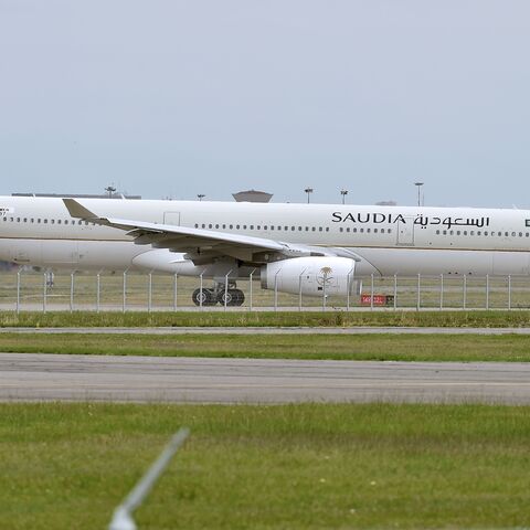 An Airbus A330 of Saudi airline company, also known as Saudi Arabian Airlines, lands in Toulouse, on July 22, 2017. 