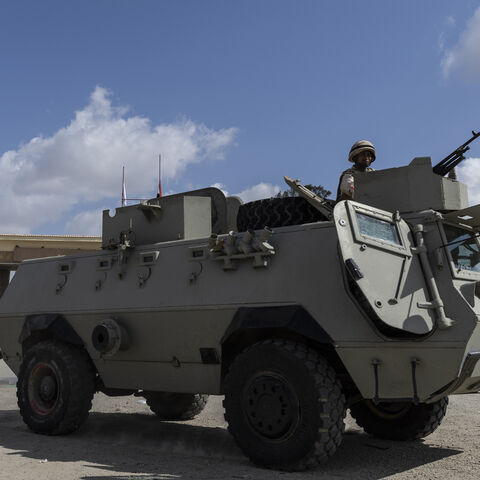 A military vehicle is seen at the Rafah border crossing to Gaza on October 19, 2023 in North Sinai, Egypt. The aid convoy, organized by a group of Egyptian NGOs, set off Saturday 14th October from Cairo for the Gaza-Egypt border crossing at Rafah. On October 7th, the Palestinian militant group Hamas launched a surprise attack on border communities in southern Israel, spurring the most violent flare-up of the Israel-Palestine conflict in decades. Israel launched a vast bombing campaign in retaliation and has