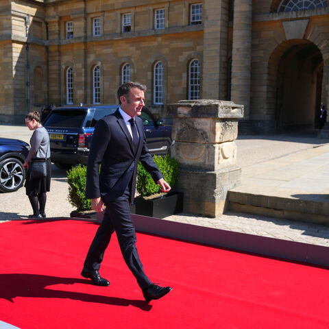 WOODSTOCK, ENGLAND - JULY 18: French President Emmanuel Macron arrives for the European Political Community Summit at Blenheim Palace on July 18, 2024 in Woodstock, England. At the 4th European Political Community Summit, Europe’s leaders will focus on energy, infrastructures, connectivity, cybersecurity, countering disinformation and migration. (Photo by Carl Court/Getty Images)