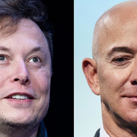  This combination of file photos created July 15, 2020, shows Tesla and SpaceX founder Elon Musk in Washington, DC, on March 9, 2020, and Amazon and Blue Origin founder Jeff Bezos in Washington, DC, Oct. 22, 2019.