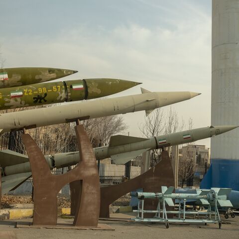 Iranian missiles exhibited in a park on January 20, 2024, in Tehran, Iran.